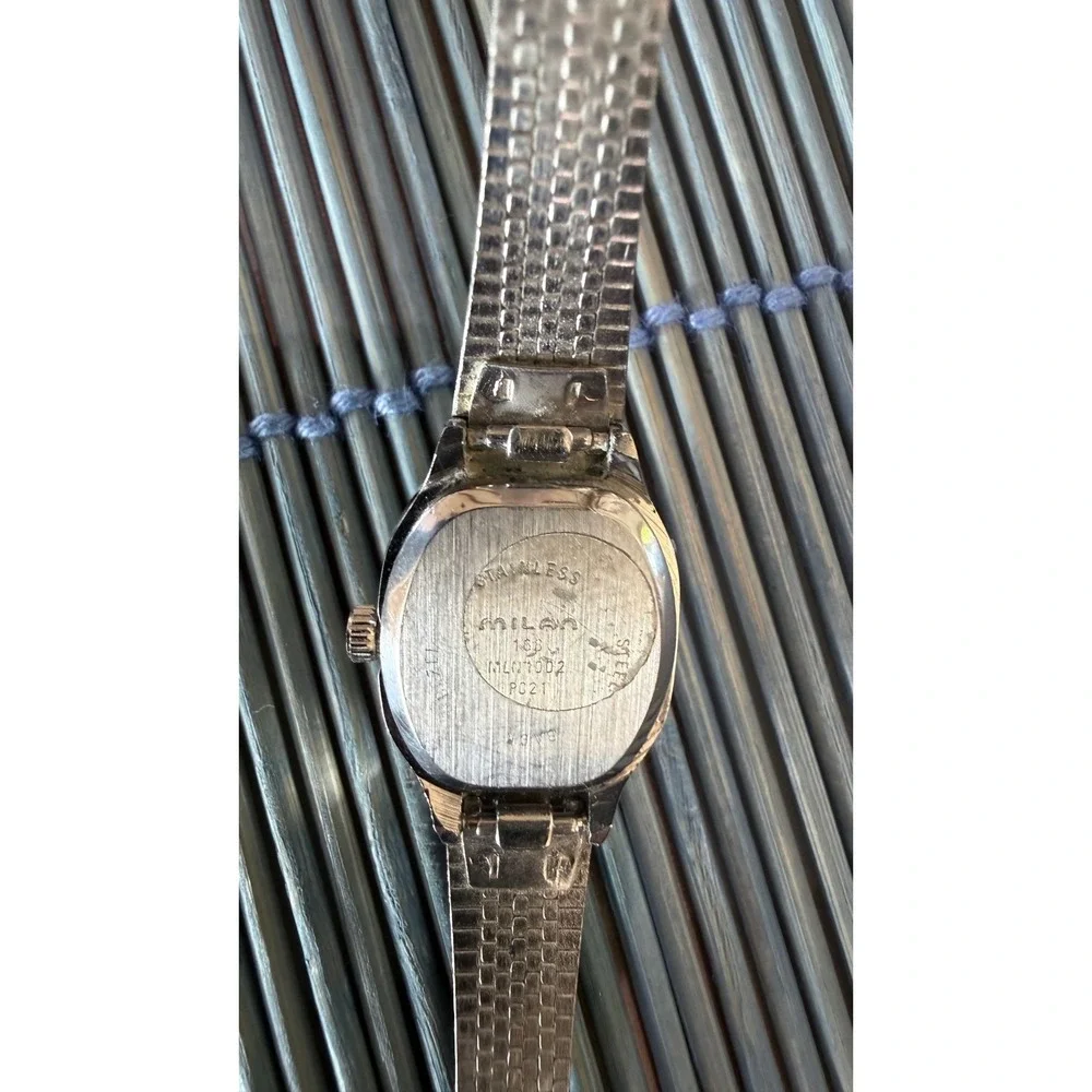 Vintage Milan Women's Silver Tone Quartz Watch Textured Bracelet Japan Movt